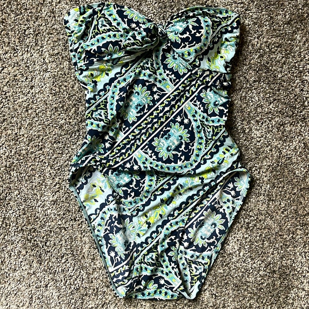 DKNY Strapless Bandeau Tie Top Swimsuit Paisley